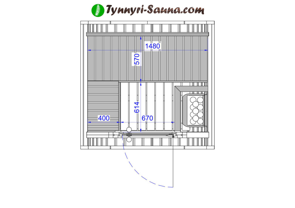 Mini-Quadro-Sauna, Balkon-Sauna, Plan-Innenraum